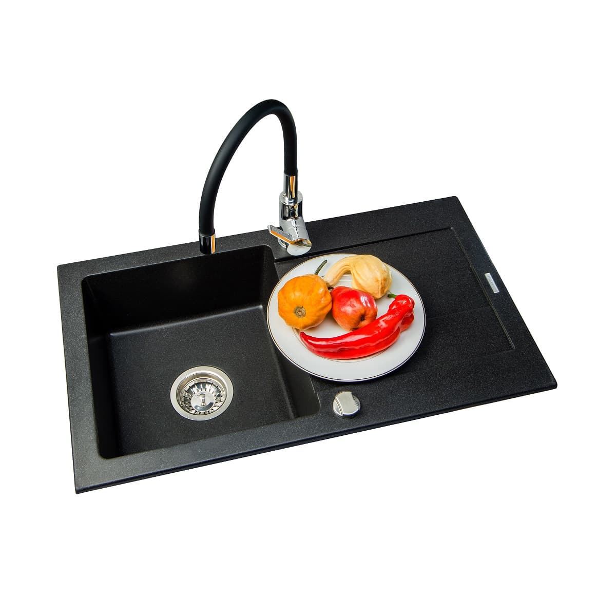 Set Chiuveta granit Pyramis ALYA 1B 1D 76x44 Black + Baterie bucatarie Pyramis BELLO Black