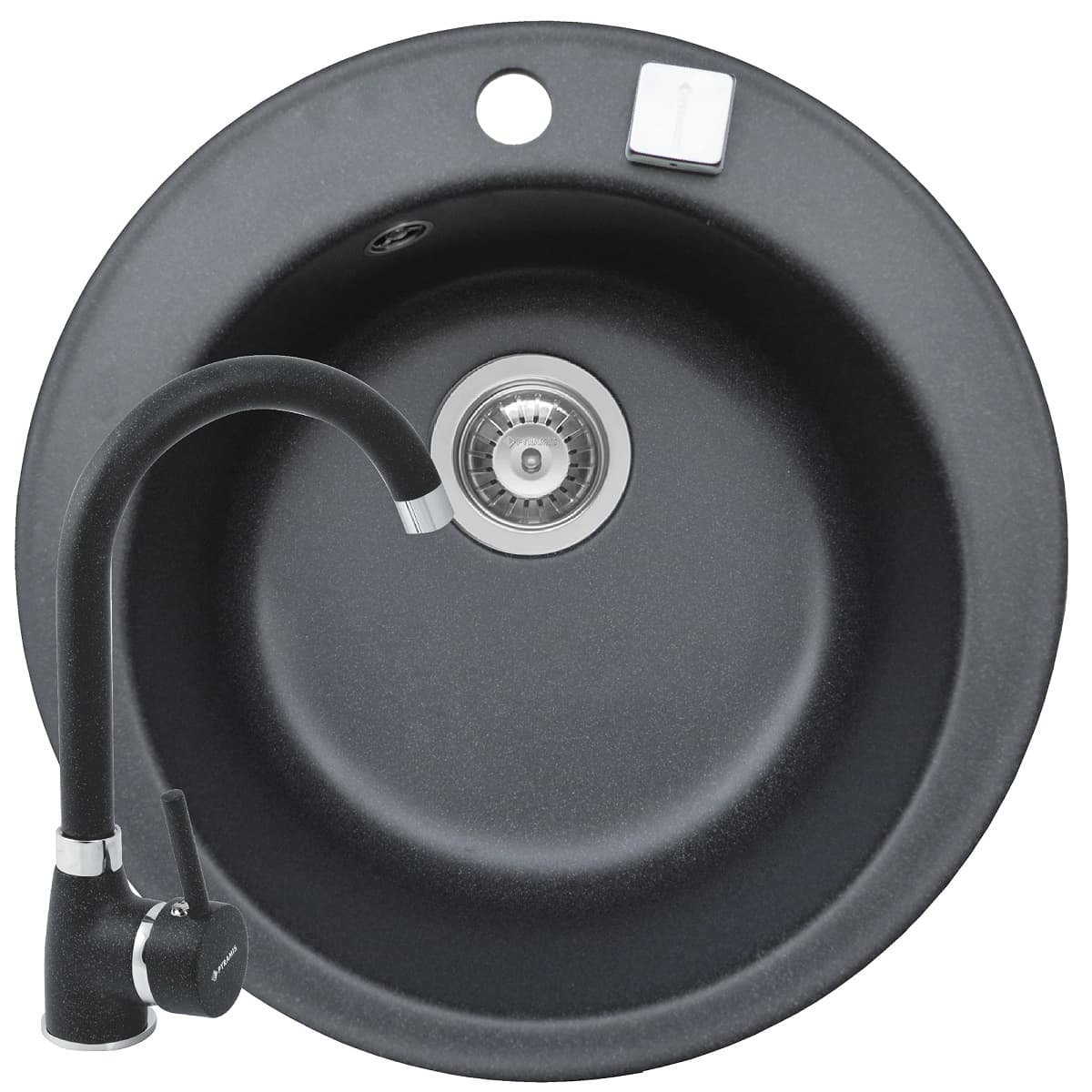 Set chiuveta granit ROUND 1B Ø49 &amp; baterie BELLO - Black