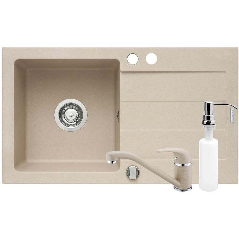 Pachet 3in1 chiuveta granit Pyramis Cristal + Baterie + Dozator detergent lichid 890020016