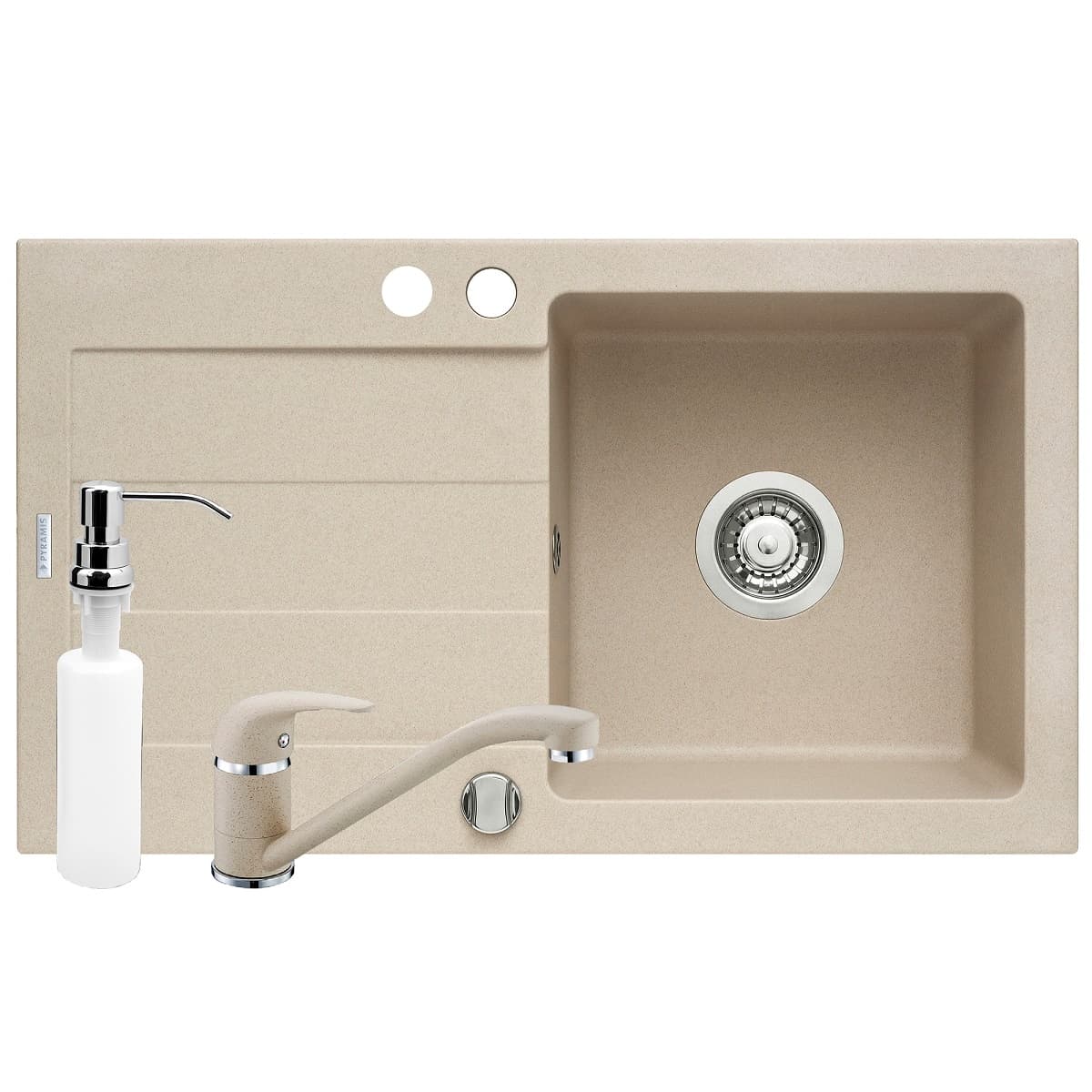 Pachet 3in1 chiuveta granit Pyramis Cristal + Baterie + Dozator detergent lichid 890020017