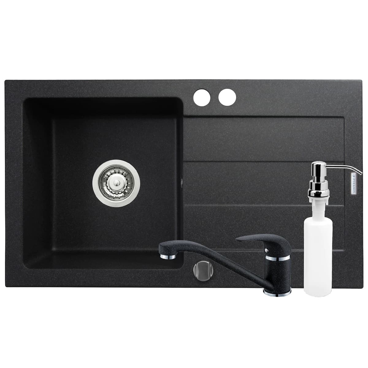 Pachet 3in1 chiuveta granit Pyramis Cristal + Baterie + Dozator detergent lichid 890020018